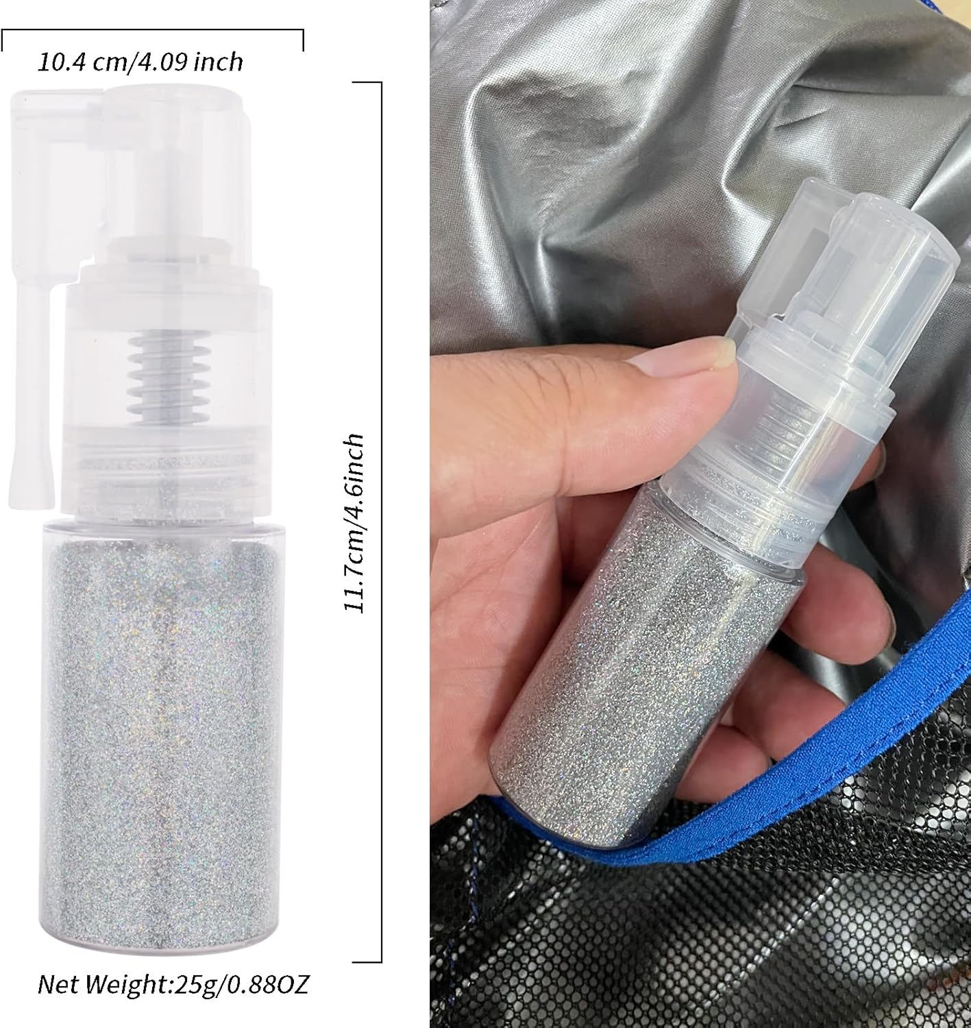 MEICOLY Silver Hair and Body Glitter Spray,25g/0.88OZ,Shinny Sparkle Glitter Spray for Clothes,Loose Shimmer Hairspray for Festival Rave Makeup/Stage Performance,Lightweight