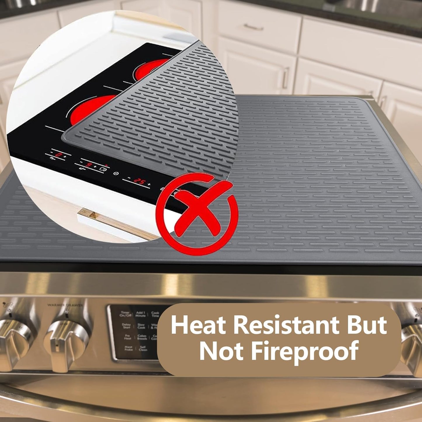 Golener Silicone Stove Top Cover - 36.5" x 20.5" Stove Top Protector for Electric Stove, Food Grade, Foldable, Easy Clean, Heat-resistant Silicone Mat for Glass Stove Top, Large Dish Drying Mat, Grey
