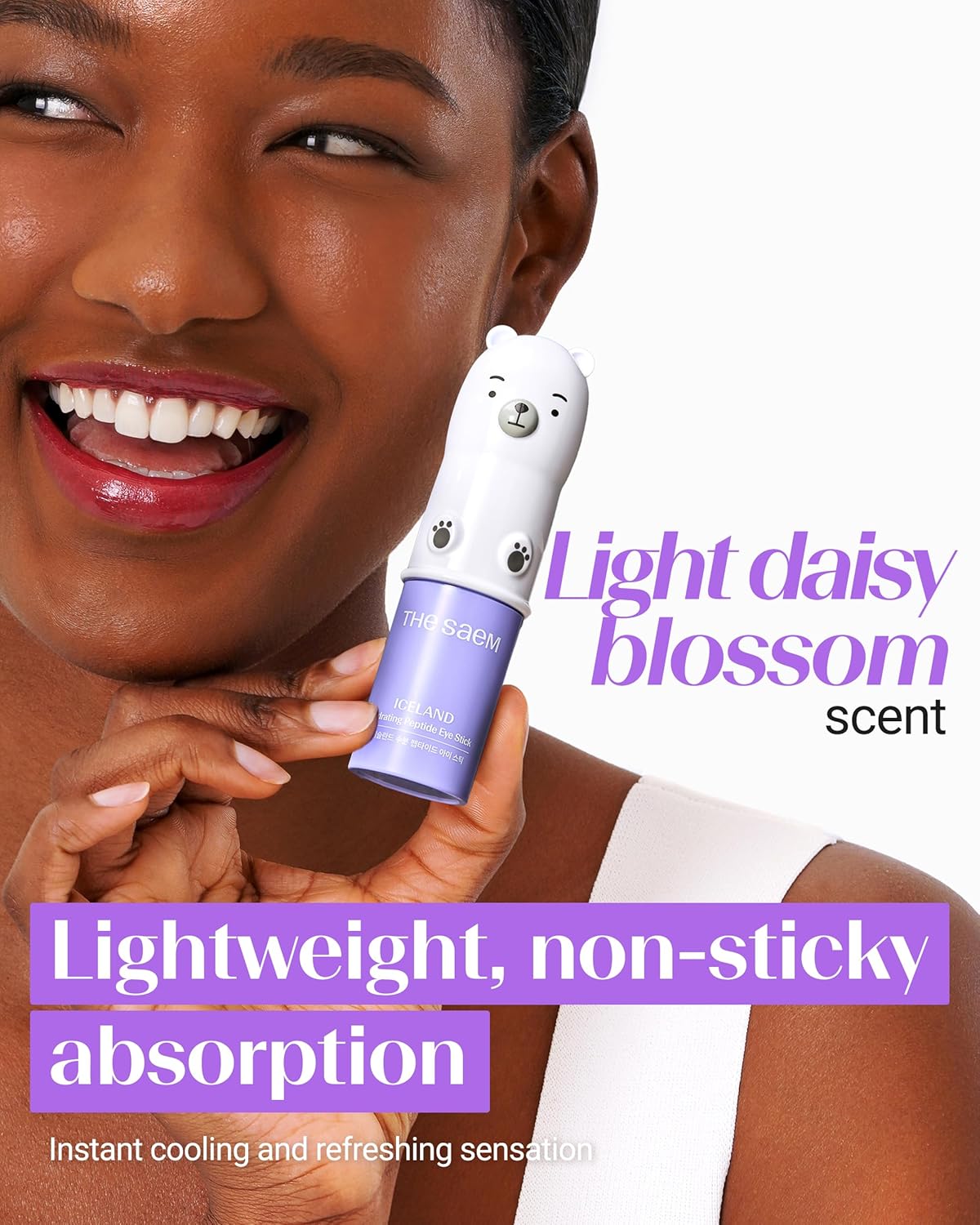 THESAEM Iceland Hydrating Peptide Eye Stick 0.38 oz - Elasticity, Cooling, Moisturizing Eye Balm for Loose Skin – Under Eye Treatment - Balm to Smooth Skin Texture - Daisy Flower Scent