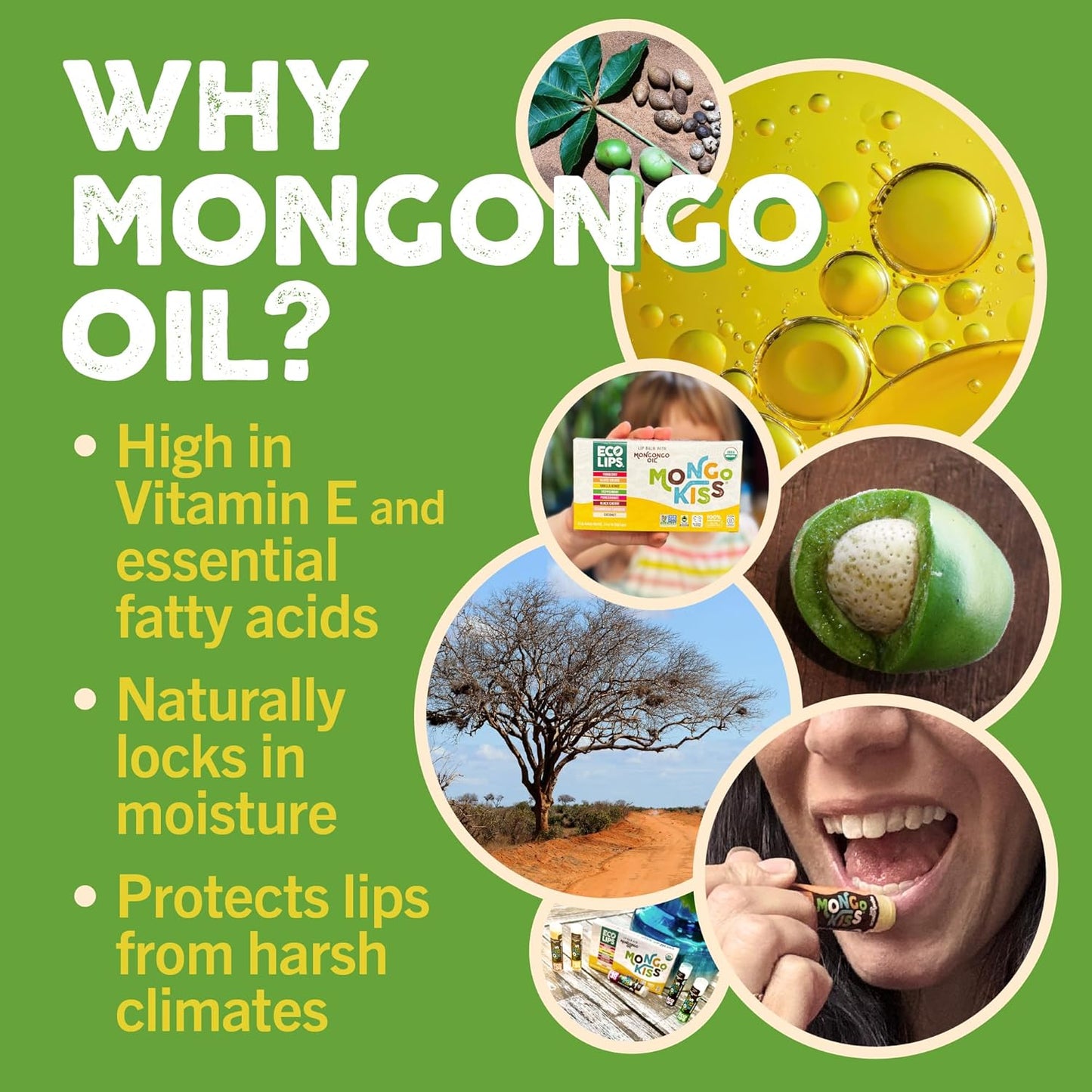 Mongo Kiss USDA Organic Lip Balm Set 8-pack (0.15 oz. each) with Mongongo Oil & Cocoa Butter to Moisturize Chapped Lips | Made in USA by Eco Lips - Honey Vanilla