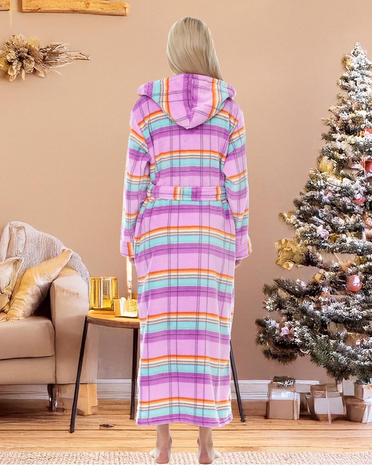 Alexander Del Rossa Womens Robe, Long Plush Bathrobe with Hood, Hooded Robes for Women Plus Size Bath Robe