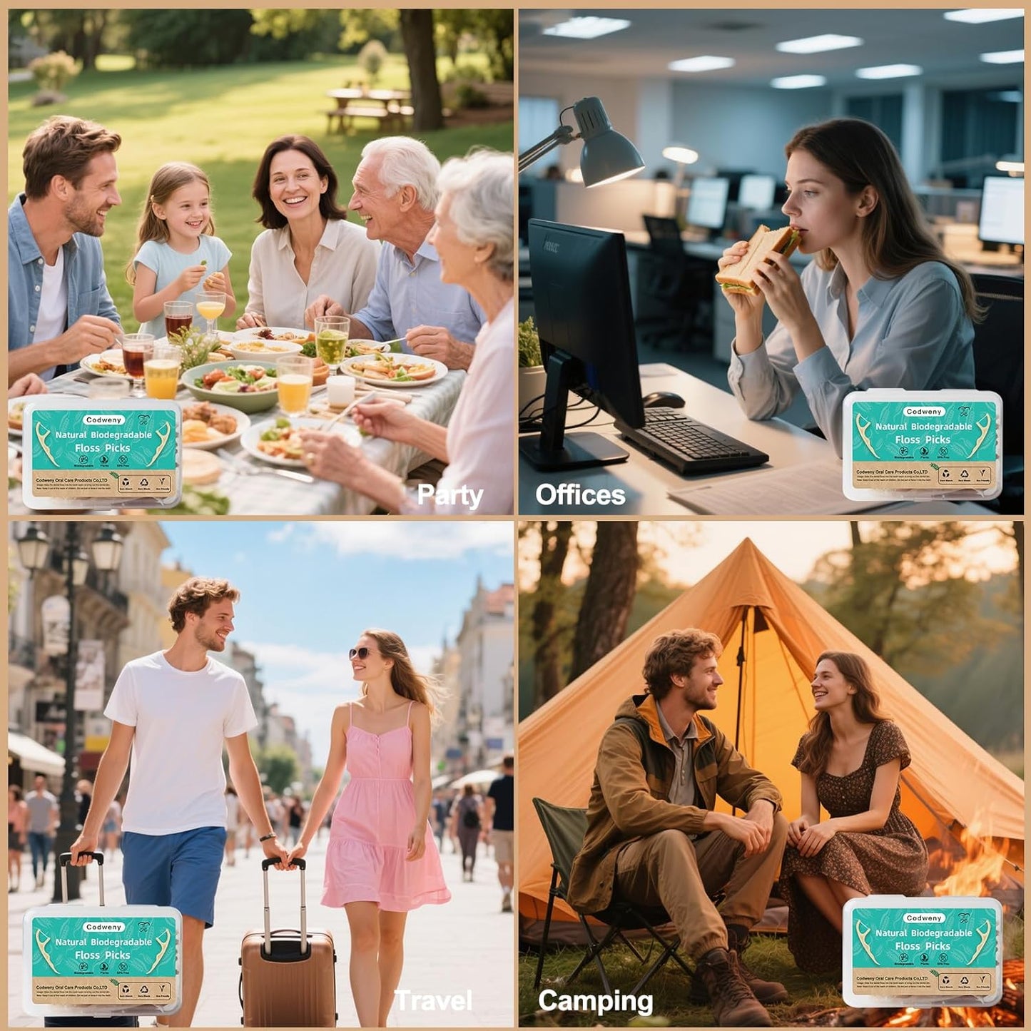 Wheat Straw Biodegradable Dental Floss Picks,200 Counts Natural Handle Tooth Flossers Sticks Oral Care,Keep Clean with 4 Travel Handy Cases