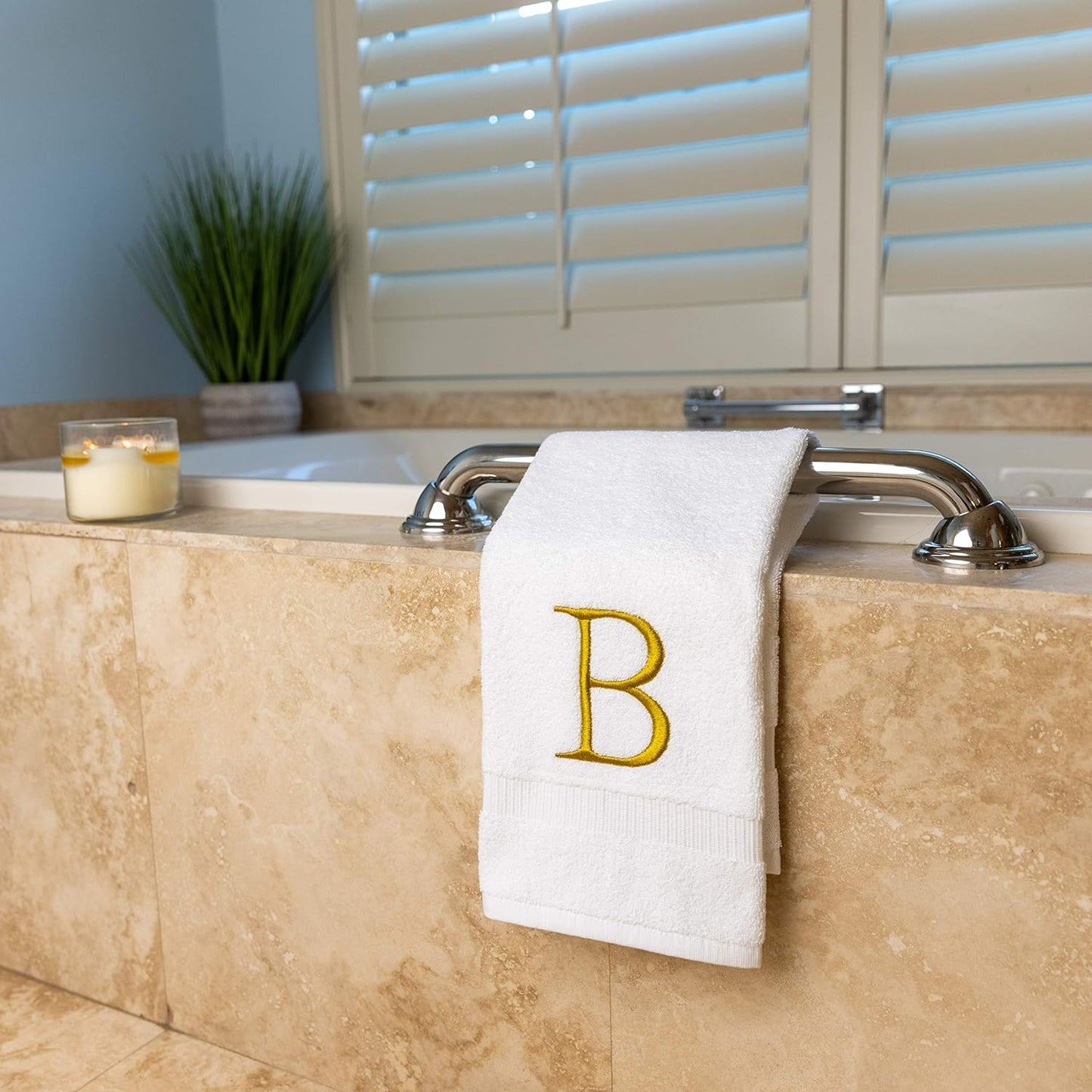 Monogrammed Hand Towels for Bathroom - Luxury Hotel Quality Personalized Initial Decorative Embroidered Bath Towel for Powder Room, Spa - GOTS Organic Certified - Set of 2 Gold Letter B