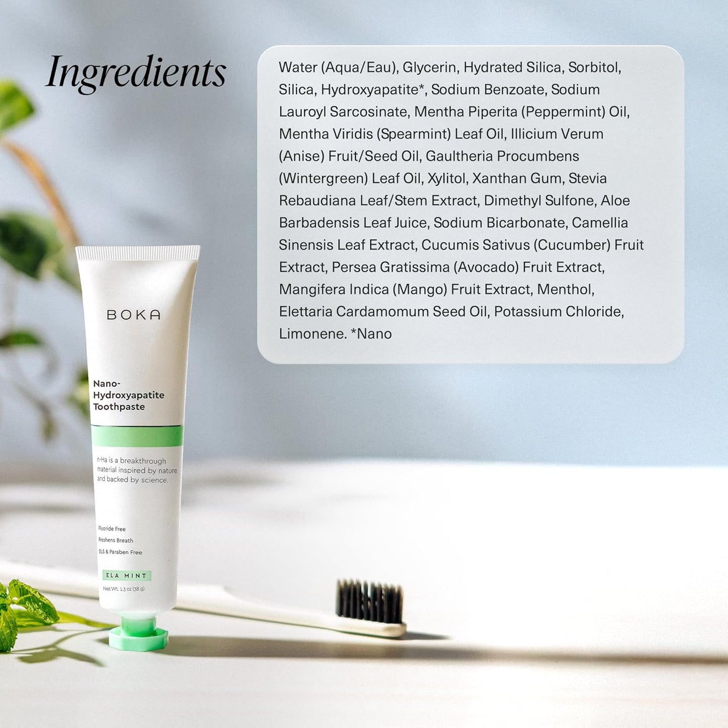 Boka Fluoride Free Toothpaste, Nano Hydroxyapatite Toothpaste, Appropriate for Sensitive Teeth - for Adult, Kids Oral Care - Ela Mint Flavor, 1.3 Fl Oz 2Pk US Manufactured