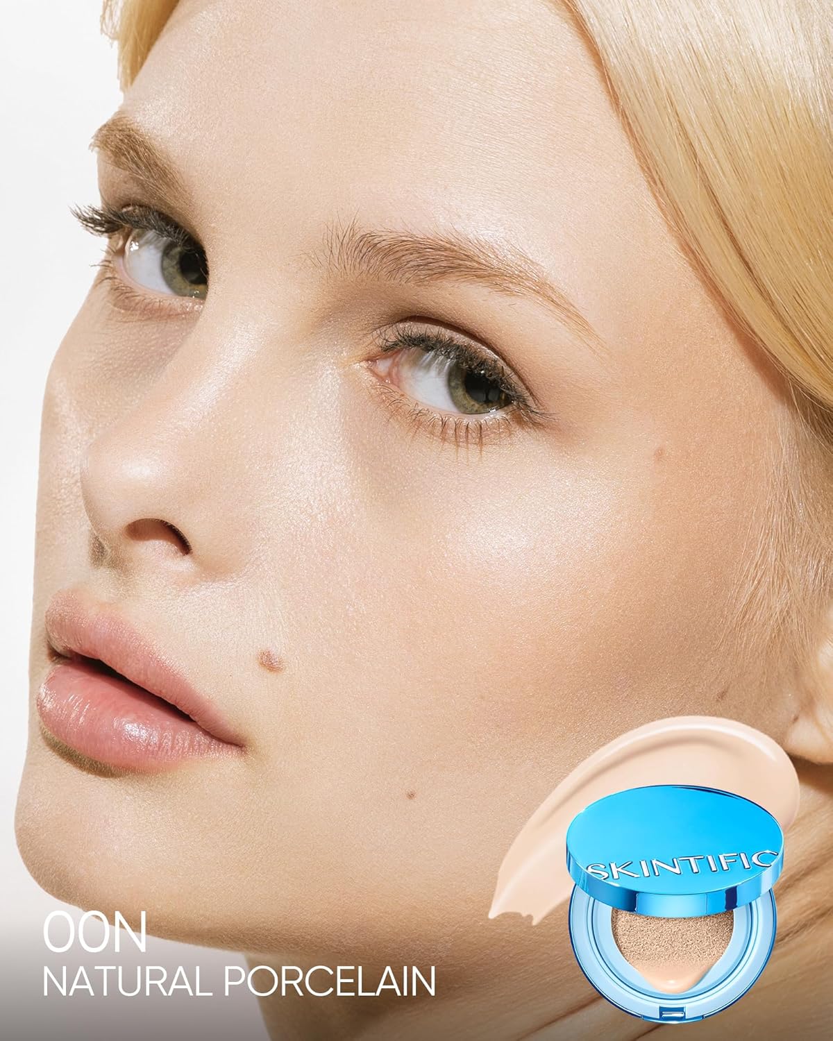 Velvet Matte Cushion Foundation Blue Ultra Cover Powder Foundation, 12h Oil-Control, Lightweight, Long-Lasting, Waterproof Korean Cushion Makeup (00N Natural Porcelain)