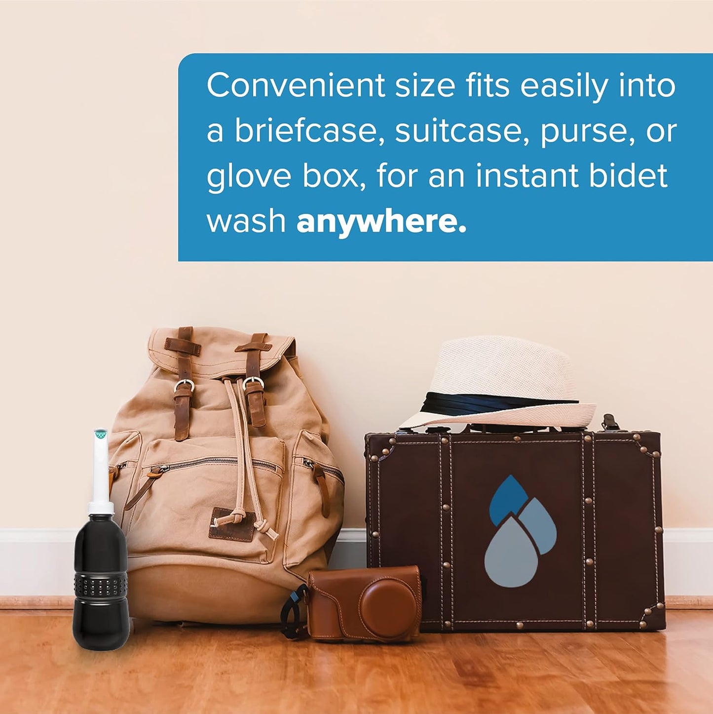 Brondell GoSpa Essential Portable Bidet for Everyday Use, Camping, Hiking, and Outdoor Activities, Compact and Discreet, Includes Travel Bag, 400mL, Midnight