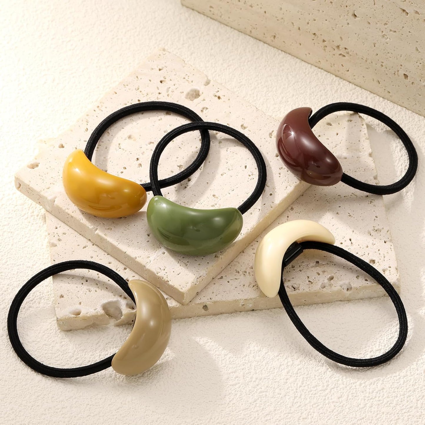 5PCS Hair Ties for Thick Hair, Elegant and Durable Geometric Design Hair Ties for Women, Hair Accessories Stretchy and Non-Damage Ponytail Holders