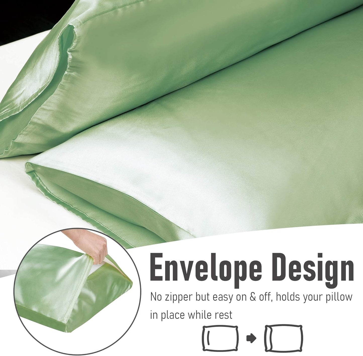 Tyfitb Satin Pillowcase Set for Hair & Skin Care – Cooling, Hypoallergenic, Anti-Frizz, Wrinkle-Free – Soft, Luxurious Pillowcases with Envelope Closure – 2-Pack, Standard Size 20x26, Gift-Ready