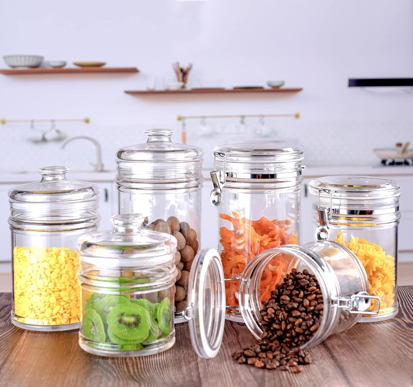 50 oz Reinforced Medium Acrylic Canister with Locking Clamp, Airtight Flip Jar | Food Storage Container for Flour, Sugar, Coffee, Candy, Cookie etc