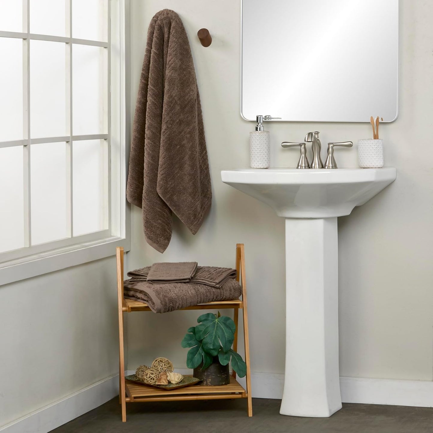 SKL Home CloudSoft Cotton Luxury 4 Pc Wash Set for Bath & Gift, Mink Brown