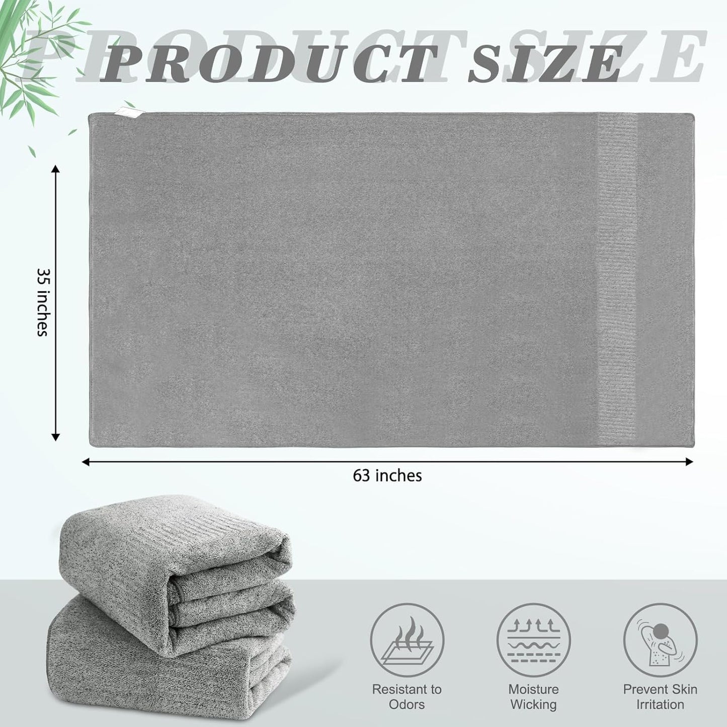 SEISSO Bath Towels, Extra Absorbent & Quick Drying Towels for Bathroom, Viscose Made from Bamboo Soft Bath Sheet (35 x 63inch), Premium Towel Multipurpose Use for Fitness, Spa, Yoga, Grey (2pack)