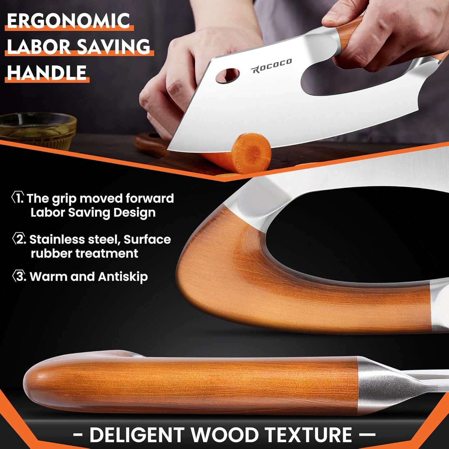 ROCOCO Meat Cleaver Knife Unique Effort Saving Kitchen Knife Professional Stainless Steel Chef Cooking Knives for Cutting Meat Vegetable Father Mother Christmas Gift Bronze