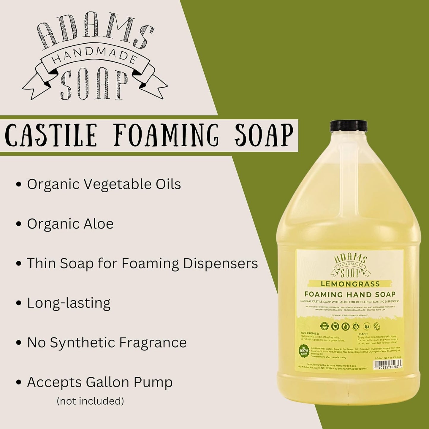 Adams Handmade Soap Liquid Foaming Soap 1 Gal - Lemongrass