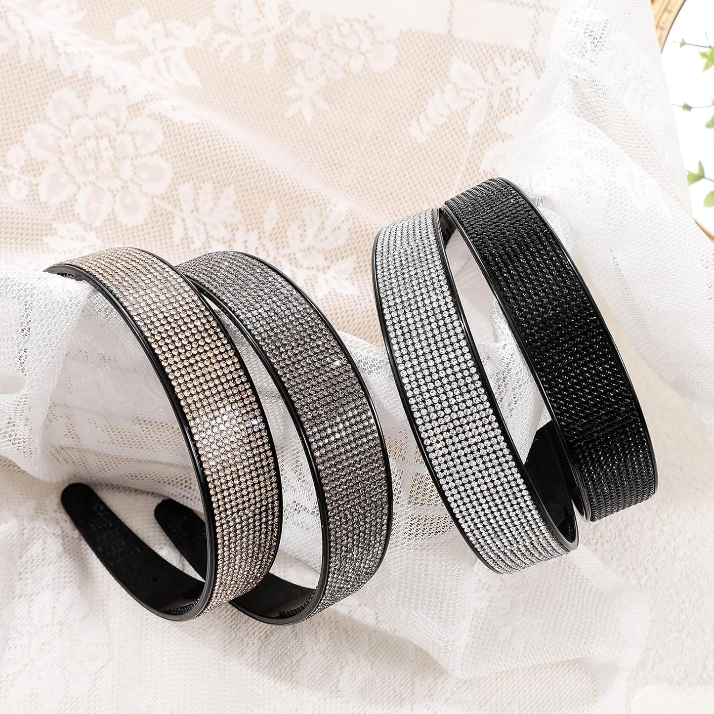 Rhinestone Headbands for Women Girls,4PCS Sparkly Crystal Headband Non Slip,Solid Rhinestone Hair Hoop Tooth Hair Bands,Comfortable Daily Prom Party Head Accessories