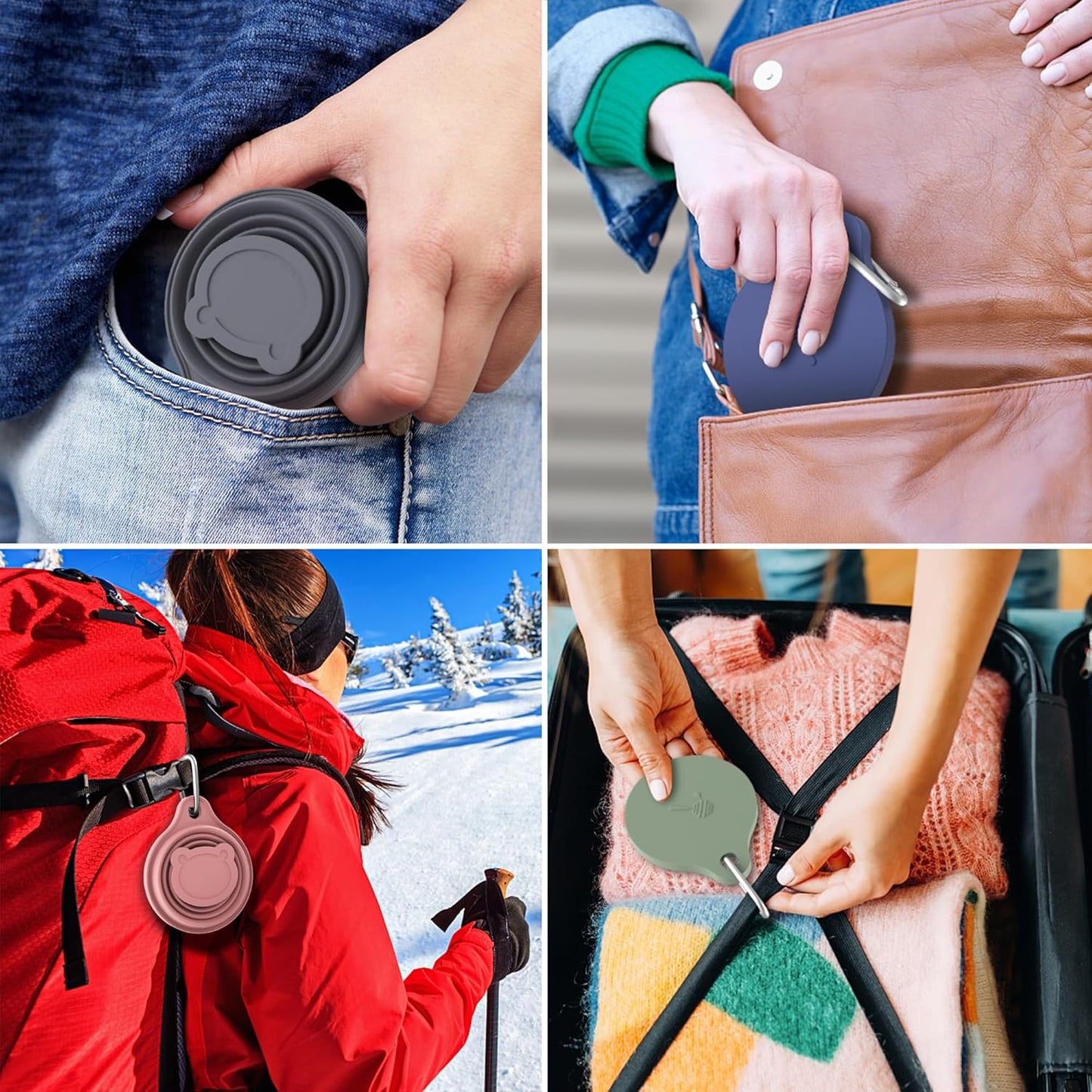 IYYI Collapsible Cup for Traveling, Silicone Camping Cup, Foldable Mug with Lid, Portable Cup for Camping, Hiking, Outdoors, Travel, Folding Mug (Gray-Matcha