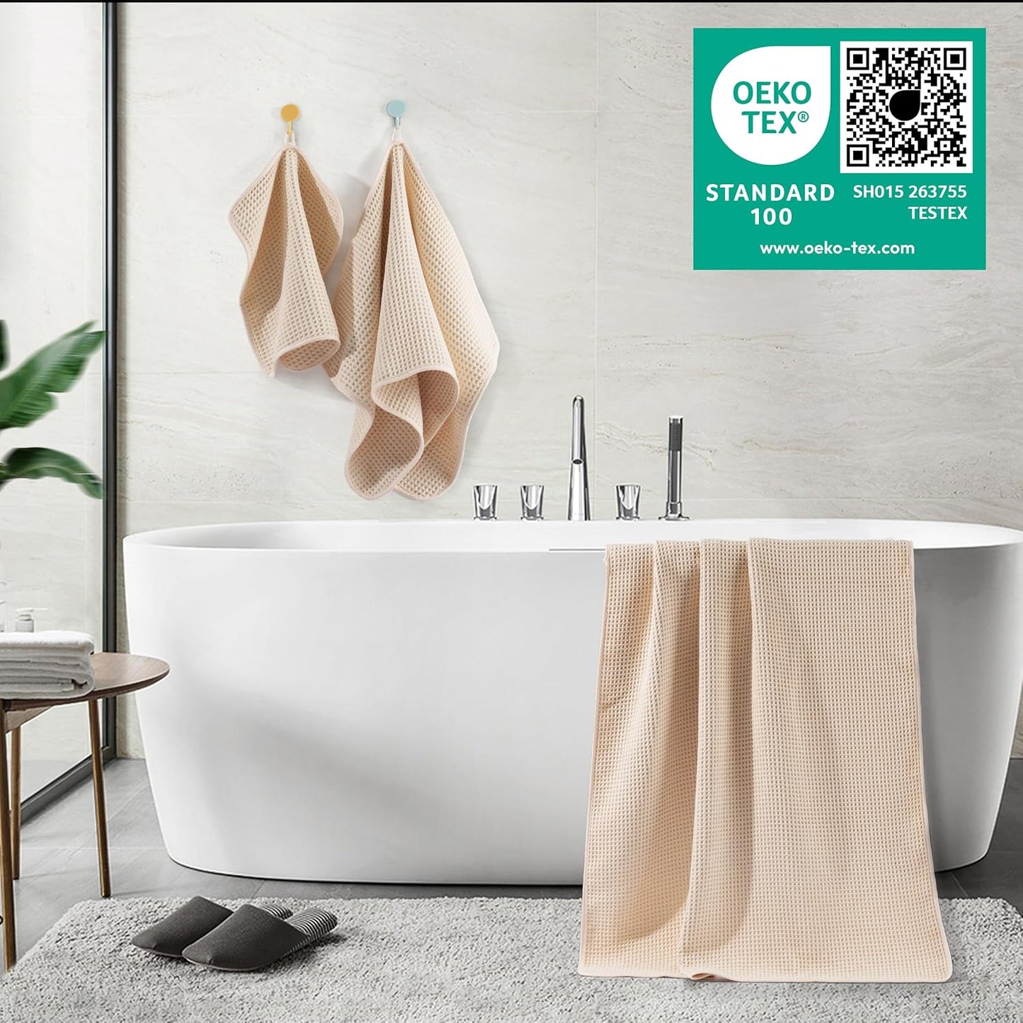 POLYTE Oversize, 60 x 30 in., Quick Dry Lint Free Microfiber Bath Towel Set, 6 Piece (Waffle Weave)