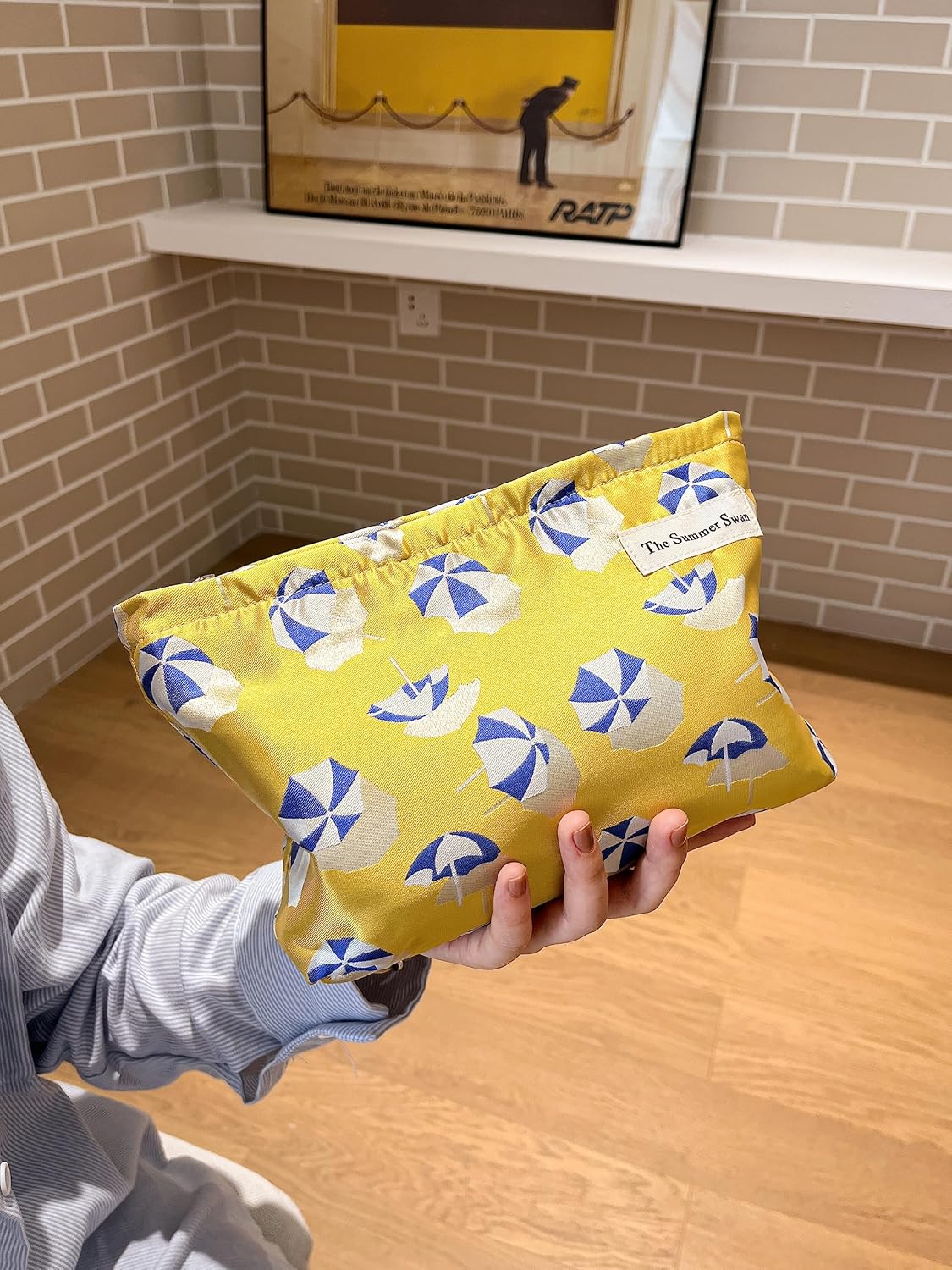 Summer Swan | Large Floral Mid-day Clutch | Period Kit & Hygiene Skincare Bag (Umbrella Yellow)