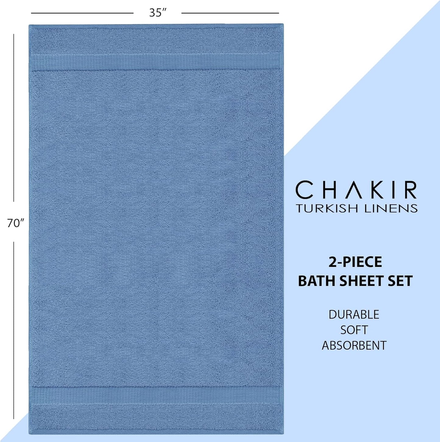 Chakir Turkish Linens, 100% Cotton Premium Quality Turkish Bath Sheets (35''x70'' Large Bath Sheet Towels - Wedgewood)