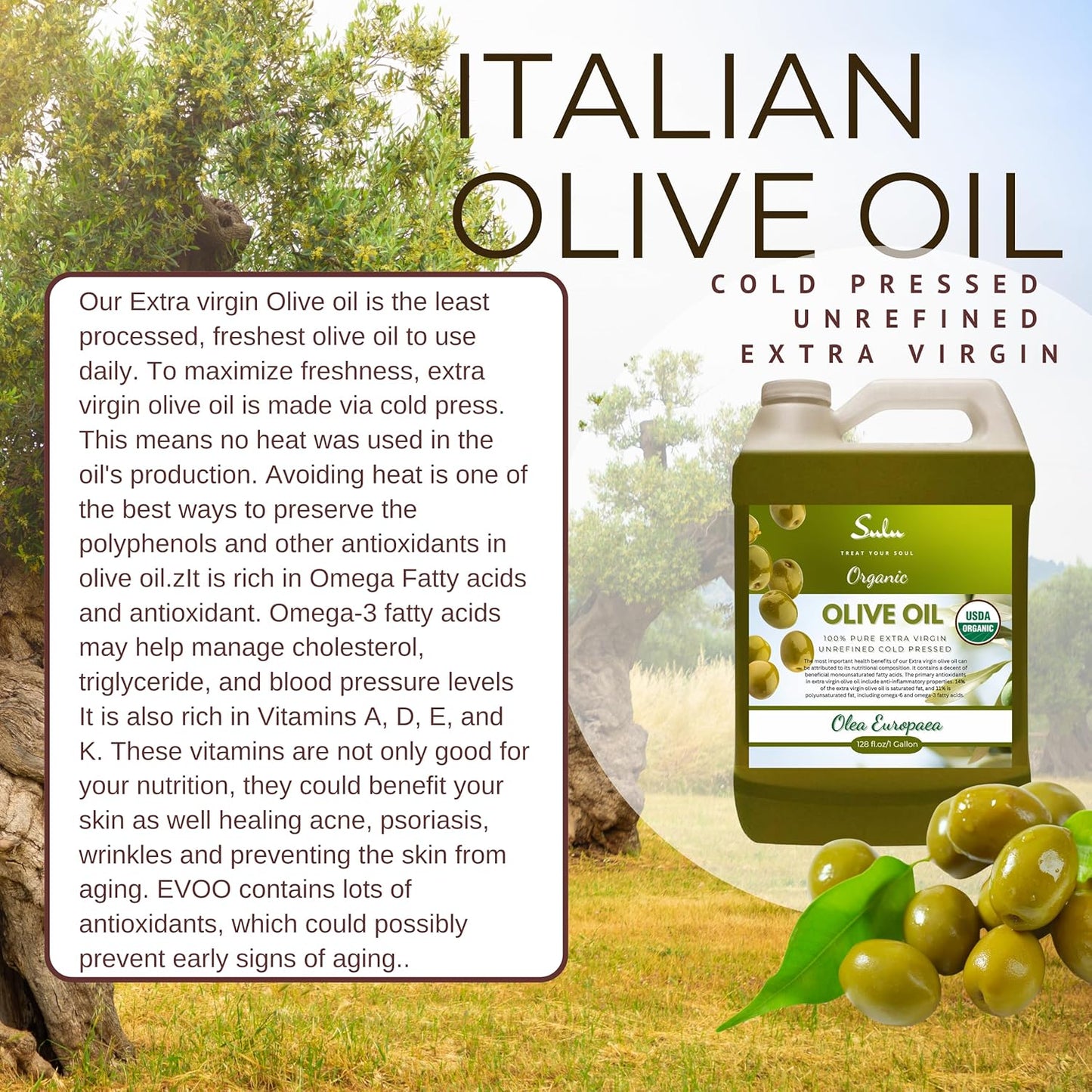 64 FL.OZ Organic Extra Virgin Olive Oil Cold Pressed