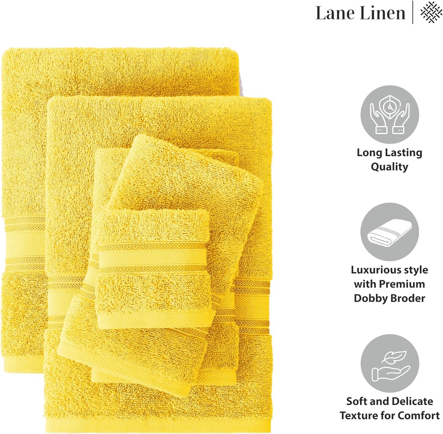 LANE LINEN Luxury 6-Piece Bath Towel Set - 100% Cotton, Zero Twist, Super Soft & Extra Absorbent - Includes 2 Bath Towels, 2 Hand Towels, 2 Washcloths - Mimosa