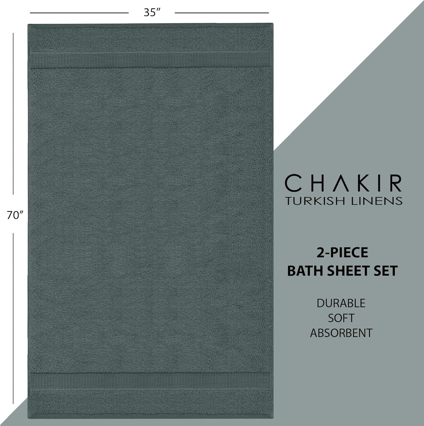Chakir Turkish Linens, 100% Cotton Premium Quality Turkish Bath Sheets (35''x70'' Large Bath Sheet Towels - Dark Gray)