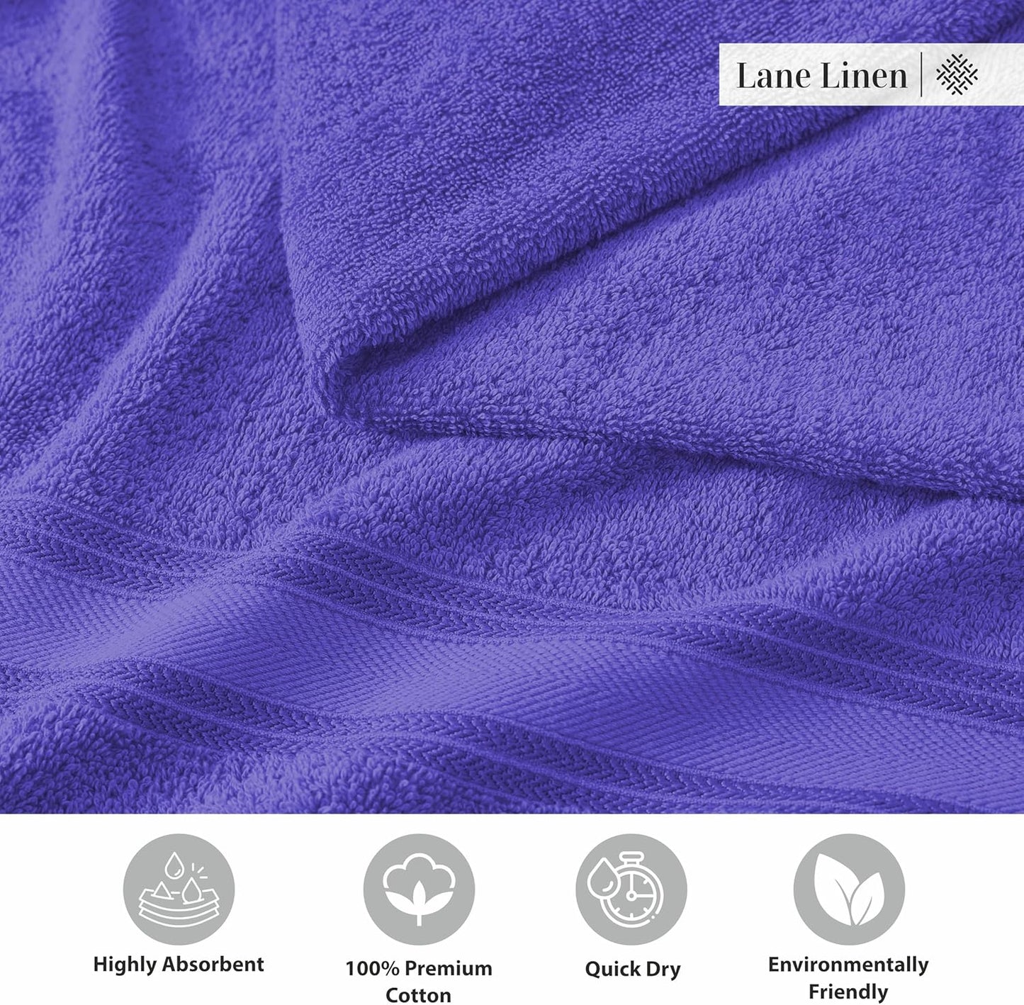 LANE LINEN 100% Cotton 4 Pack Bath Towels Set (28"x54") - Zero Twist, Large Cotton Towels for Bathroom - Quick Dry, Soft & Absorbent Bath Towel Set - Remains Fluffy After Multiple Washes - Blue Irish