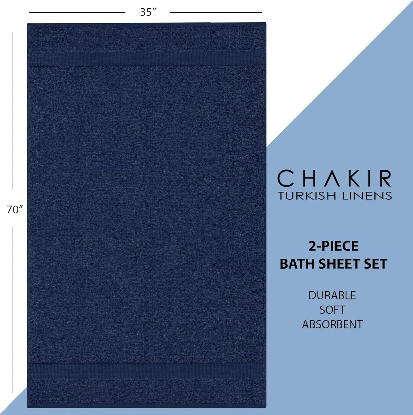 Chakir Turkish Linens, 100% Cotton Premium Quality Turkish Bath Sheets (35''x70'' Large Bath Sheet Towels - Navy)