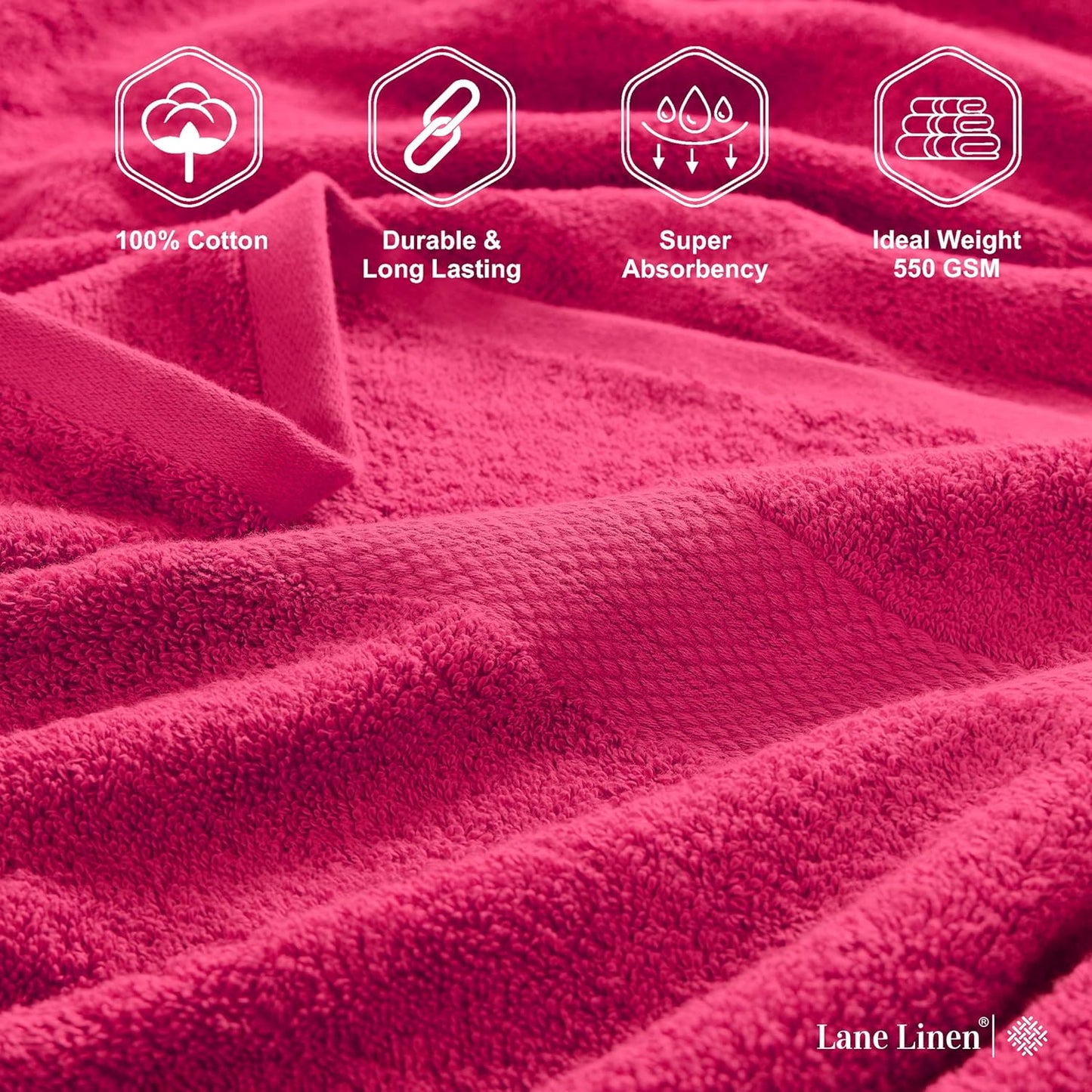 LANE LINEN 100% Cotton Oversized Bath Towels Set of 4 (35"x66") - Ring Spun Cotton Oversized Towels - Quick Dry, Soft & Absorbent Extra Large Bath Towel Set - Dorm Essentials for Girls - Fuchsia