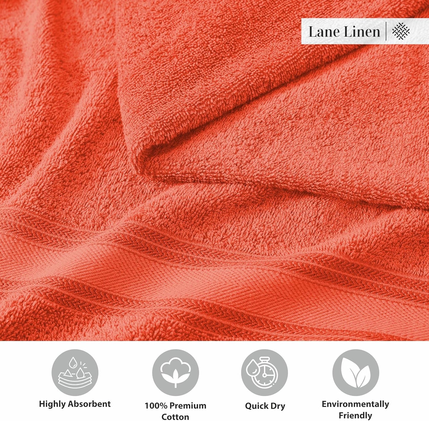 LANE LINEN 100% Cotton Zero Twist, Bath Towels (28"x54") - 4 Pieces - Large Towels for Bathroom - Quick Drying, Soft & Absorbent Large Shower Towel Set - Used in Gym, Hotel, Spa, Home - Living Coral