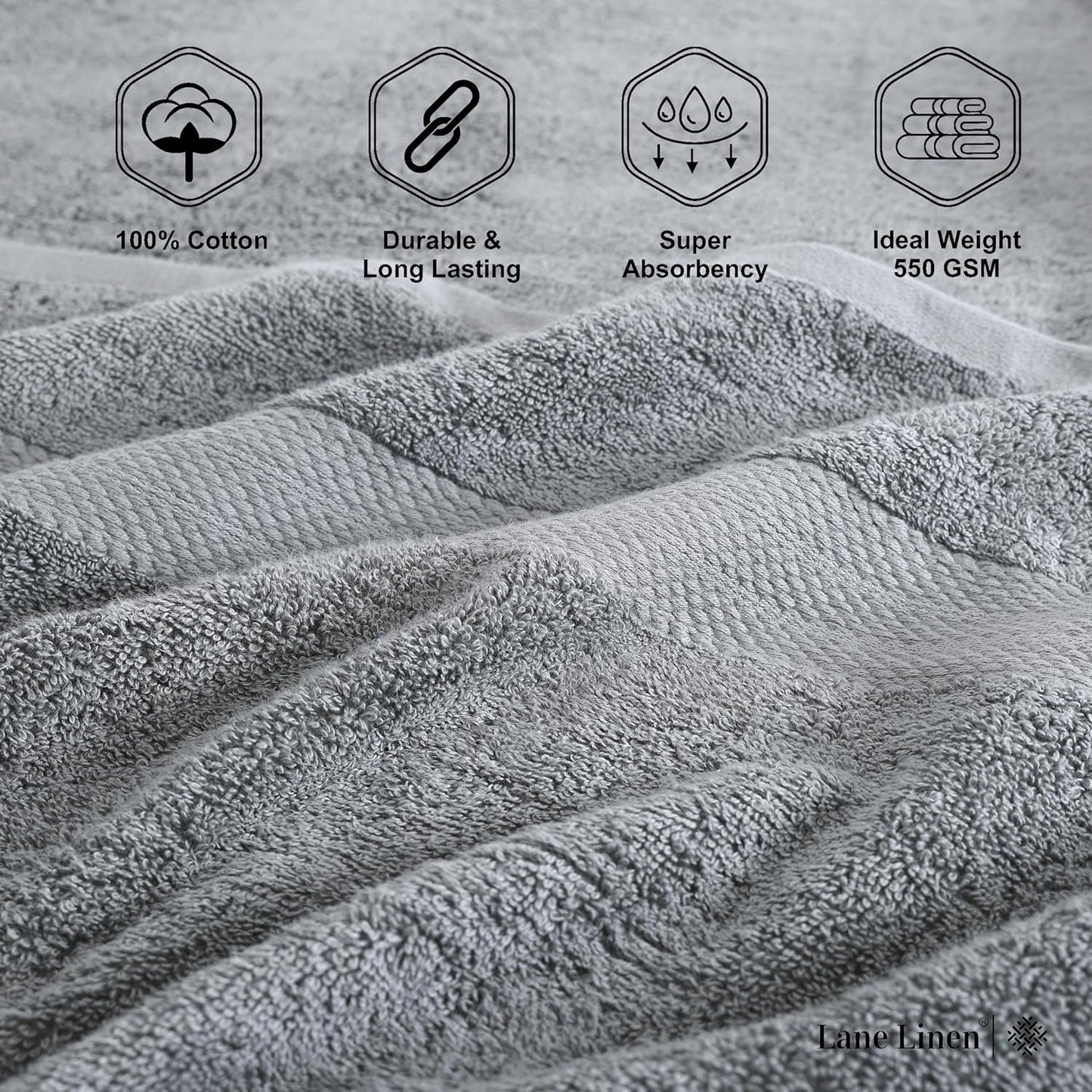 LANE LINEN 100% Cotton Bath Towels Set of 4 (28"x54") - Ring Spun Mercerized Cotton Extra Large Bathroom Towel Sets - Quick Dry, Soft & Absorbent Grey Towels Set - Pre Shrunk, Fade Resistant - Grey