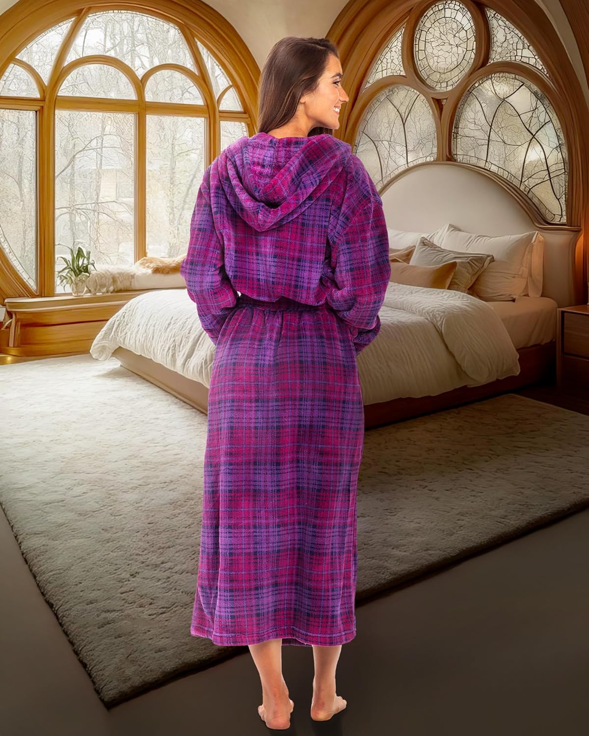 Alexander Del Rossa Womens Robe, Long Plush Bathrobe with Hood, Hooded Robes for Women Plus Size Bath Robe