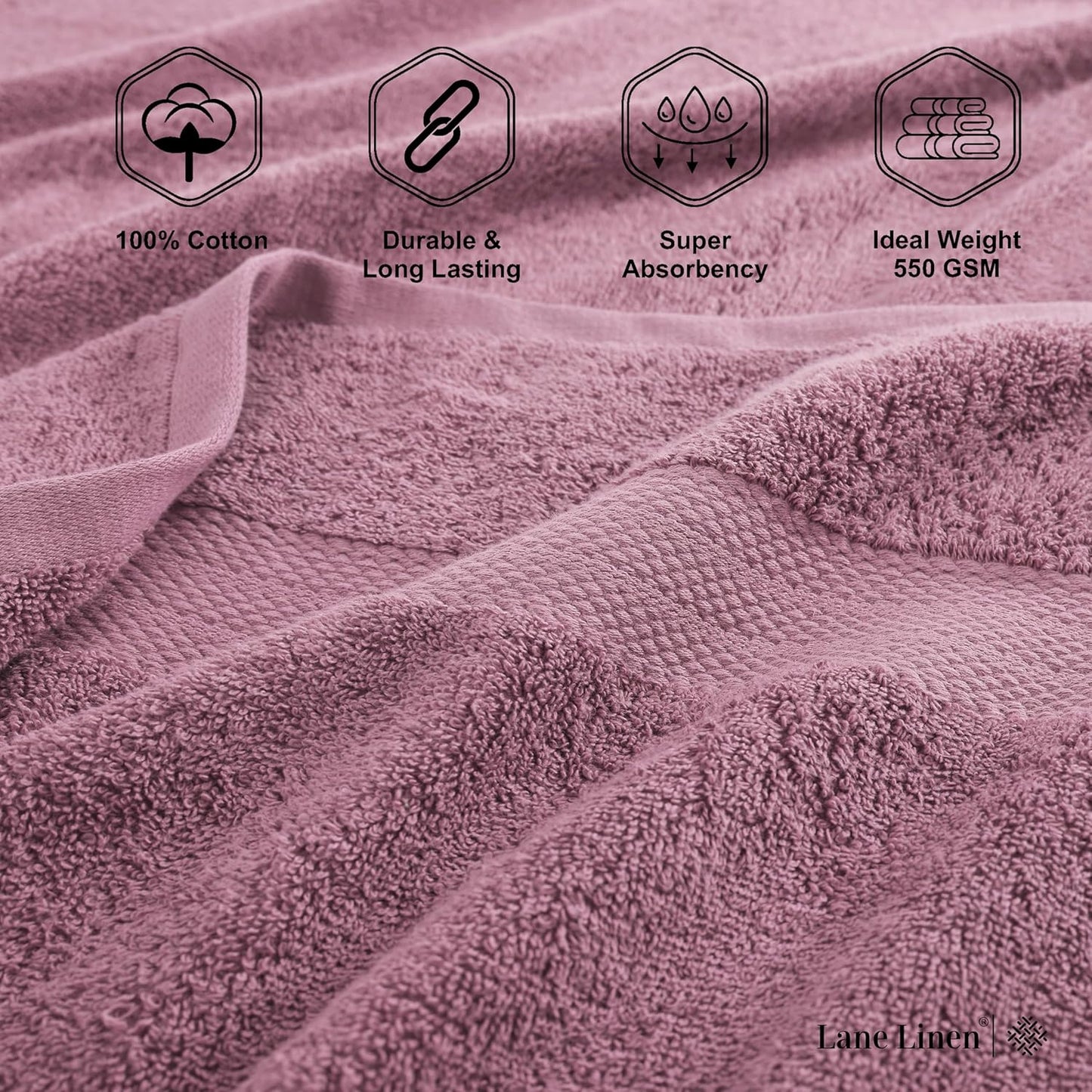 LANE LINEN 100% Cotton Large Bath Towels Set of 4 (28"x54") - Ring Spun Mercerized Cotton Bathroom Towel 4 Pack - Quick Dry, Soft & Absorbent Large Towels Set - Oeko Tex Certified - Wishful Mauve