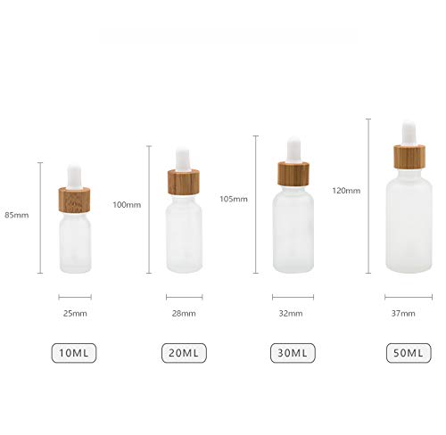 4 Pcs Bamboo Frosted Glass Eye Dropper Bottle,Empty Essential Oil Bottles With Pure Glass Pipettes,Bamboo Cap Makeup Travel Cosmetic Sample Container-Pipette&Funnel included (15ml/0.5 Ounce)