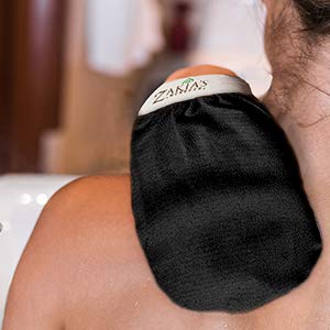 Moroccan Kessa Exfoliating Glove - Value Pack (2 piece) Black- Microdermabrasion exfoliating mitts, Removes unwanted dead skin, dirt and grime and Keratosis Pilaris. Great for spray tan removal.