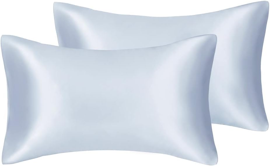 Juwenin Bedding,Super Soft and Luxury Silky Satin Pillowcase (Silky Satin Pillow Case for Hair) Set of 2 (Silver, King (20'x40'))