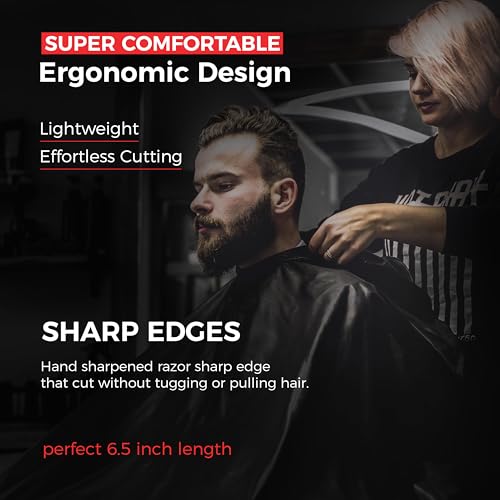 Suvorna 6.5" Professional Hair Scissors Set with Thinning Shears for Hair Dressers, Barbers and Professionals - Extremely Sharp Hair Cutting Scissors Set for Thinning, Layering and Cutting (Black)