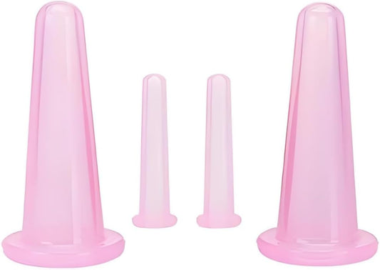 4 Pieces Facial Cupping Therapy Set Anti Cellulite, Silicone Vacuum Cupping Cups for Face and Eye Cupping Massage Manual Back Massagers (2 Small + 2 Large) (Pink)