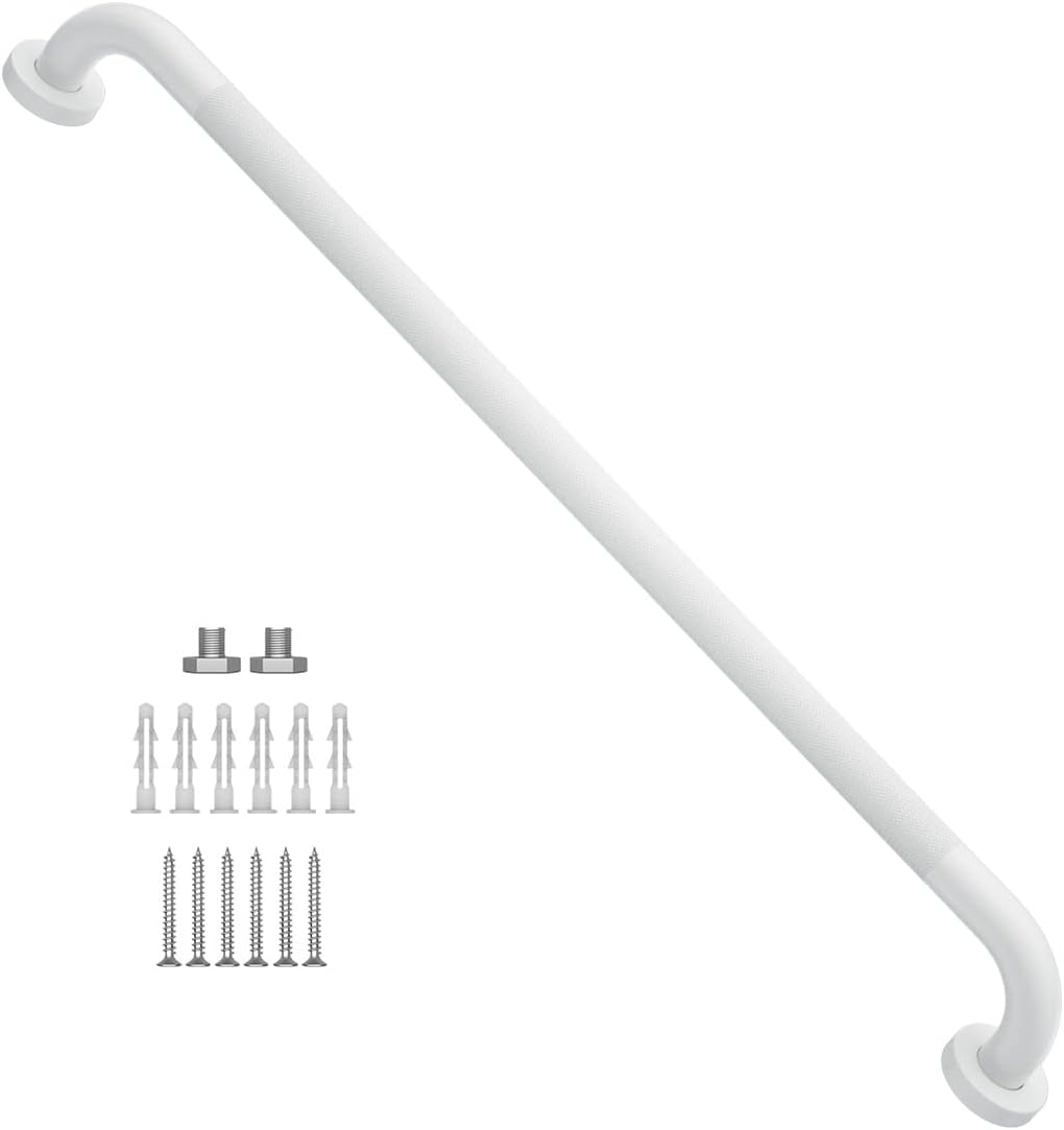 32 Inch Anti Slip Shower Grab Bar Oil Rubbed White 1.25" Diameter, Munzong Bathroom Grab Bar, Knurled Bathroom Balance Bar,Safety Hand Rail Support Handicap Elderly Senior Assist Bath Handle