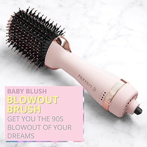 FoxyBae Blow Dryer Brush 75mm - Ceramic Tourmaline Blowout Brush for Styling, Curling, and Volumizing - All-in-One Tool (Blush)