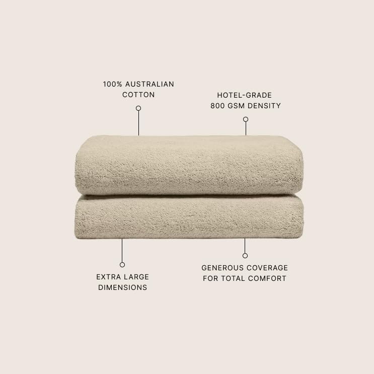 Italic Ultraplush 100% Australian Cotton Bath Sheets - Set of 2 Luxury Extra Large Heavy Duty Bath Sheets, 800GSM Plush and Absorbent Sheets for Hotels, Bath, Gym & Spa (Sand)