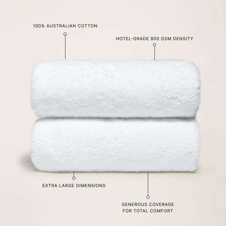 Italic Ultraplush 100% Australian Cotton Bath Sheets - Set of 2 Luxury Extra Large Heavy Duty Bath Sheets, 800GSM Plush and Absorbent Sheets for Hotels, Bath, Gym & Spa (White)