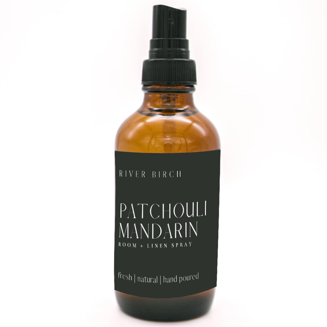 River Birch Patchouli Mandarin Scented Linen and Room Spray | Home Fragrance | 4 oz Glass Amber Bottle | Luxury Signature Scent | Handmade in Texas