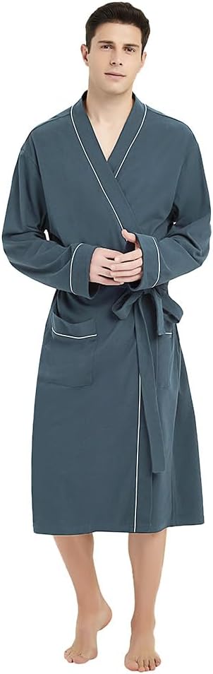U2SKIIN Mens 100% Cotton Robe Lightweight Knit Bathrobe