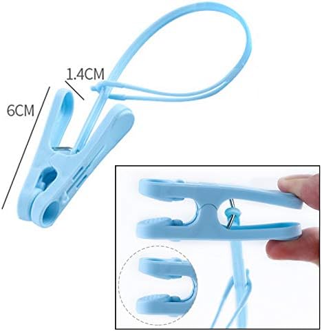 24 Pack ClothesPins with Plastic Rope, Clothesline Drying Clothing Clips for Photo Craft Painting Display, 12Pcs Blue 12Pcs White