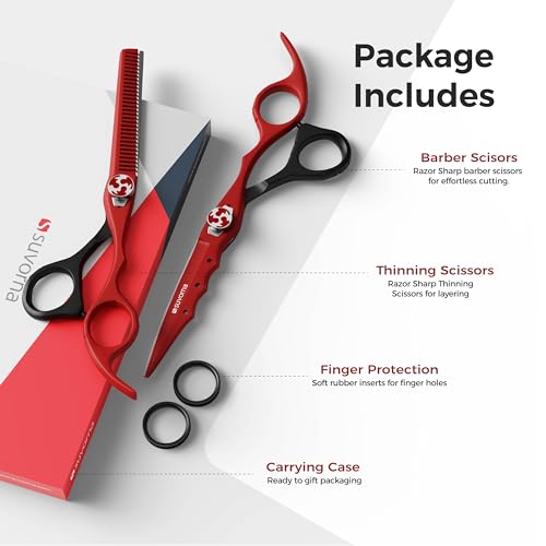 Suvorna 6.5" Hair Scissors Professional with Thinning Shears for Hair Cutting - Sharp Razor Edge Hair Cutting Scissors to Cut Hair - Barber Scissors for Hair Cutting - Hair Shears for Women and Men