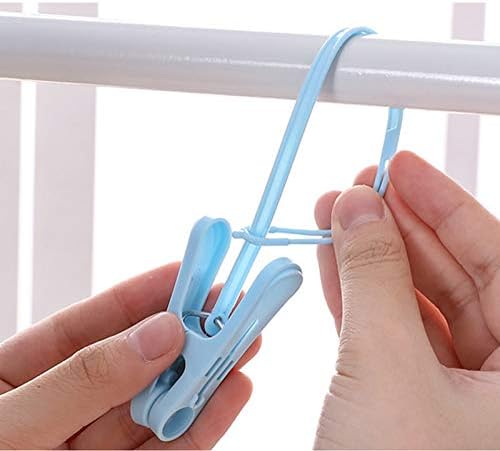 24 Pack ClothesPins with Plastic Rope, Clothesline Drying Clothing Clips for Photo Craft Painting Display, 12Pcs Blue 12Pcs White