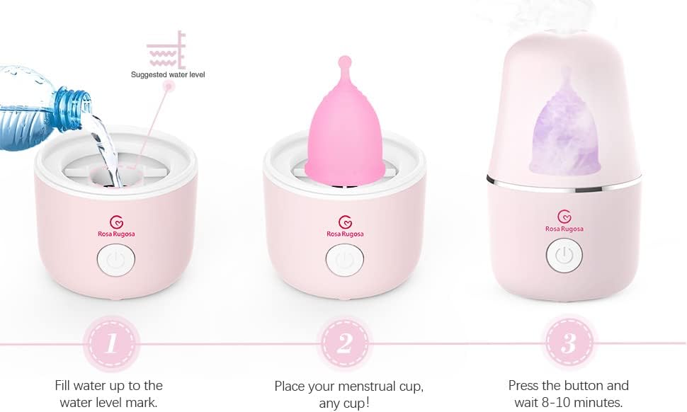 ROSA RUGOSA Menstrual Cup Sterilizer, Steamer Cleaner 3-in-1 for Cleans, Dries, and Stores Your Period Cup- Auto Shut-Off- Leak-Free - Eliminates up to 99.9%