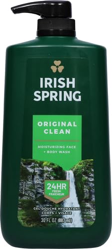 Irish Spring Men's Body Wash Pump, Original Clean Body Wash for Men, Smell Fresh and Clean for 24 Hours, Cleans Body, Hands, and Face, Made with Biodegradable Cleansing Ingredients, 30 Oz Pump