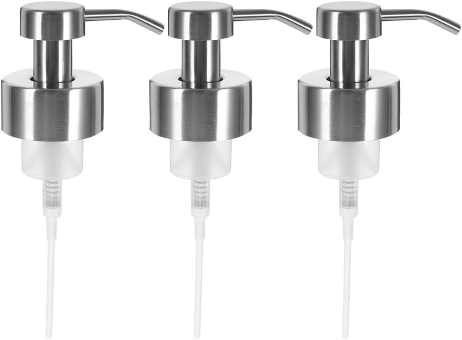 Homoyoyo 3Pcs Thread Mouth Foaming Soap Dispenser Pump Stainless Steel Replacement Lotion Shampoo Bottle Pumps for Bathroom Countertop