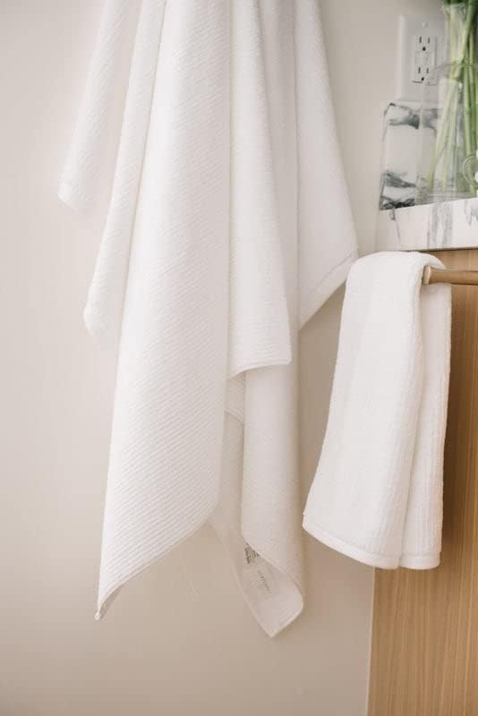 Cozy Earth Ribbed Hand Towel Set - 60% Cotton 40% Viscose from Bamboo Hand Towels - Soft & Absorbent Textured Ribbed Pattern - 2 Pack White